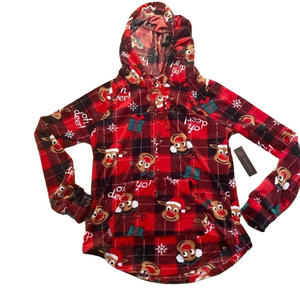 NWT No Boundaries Oh Deer long Sleeve Hooded Top Red Juniors M 7-9